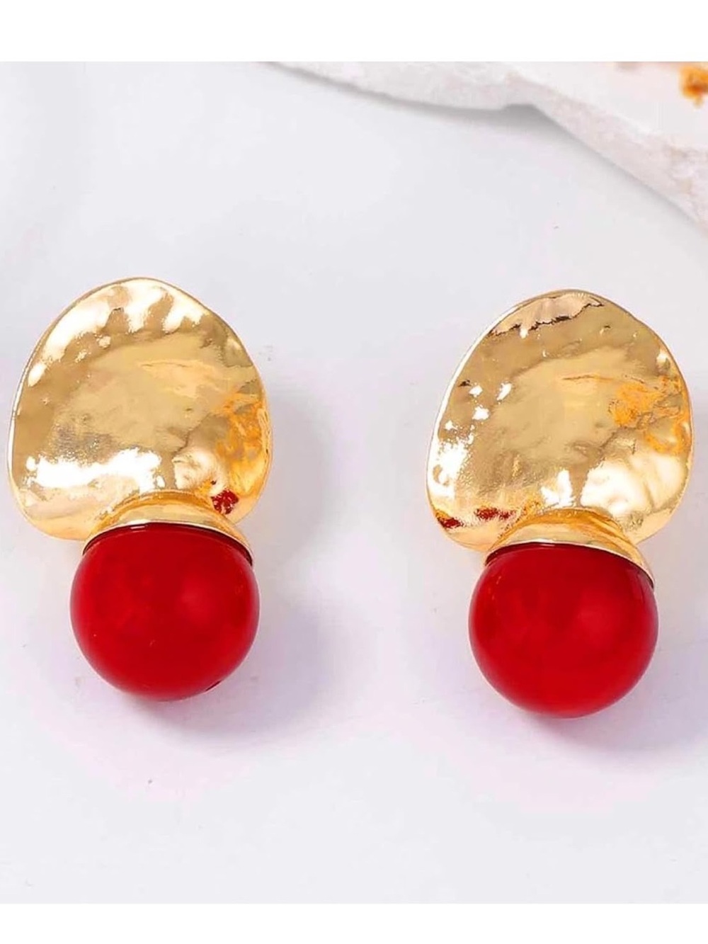 Anthropologie Gold Tone Earrings with Red Spheres